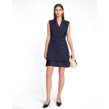 Pleated Hem Sleeveless Suit Dress_Navy