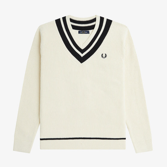 Striped Trim V-Neck Knit
