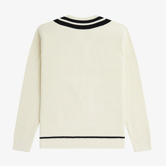 Striped Trim V-Neck Knit
