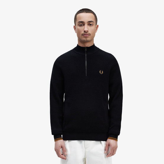 Waffle Stitch Half Zip Knit