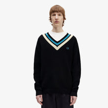Striped Trim V-Neck Knit