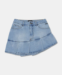 PLEATED STONE WASHED DENIM MINI SKIRT