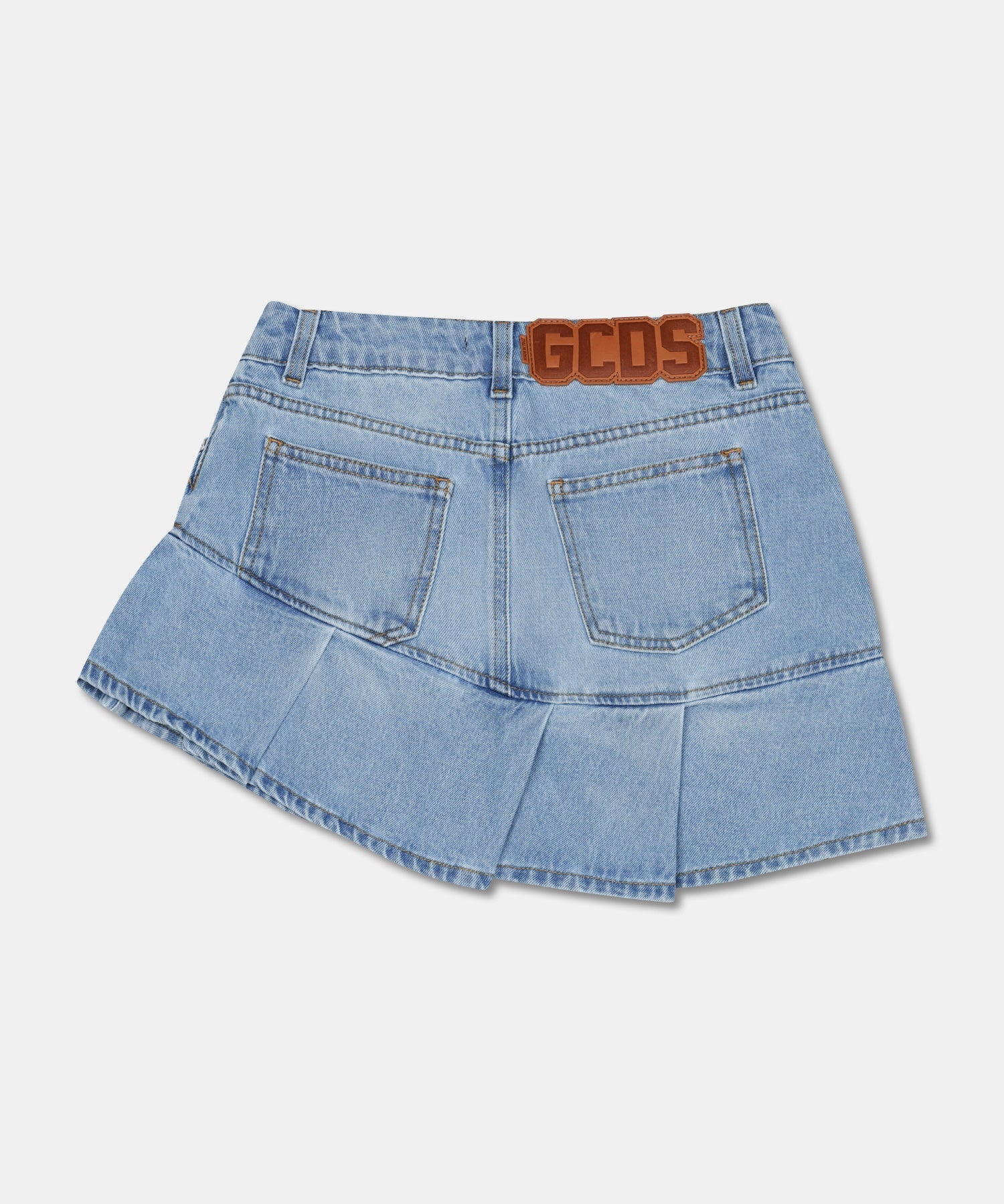 PLEATED STONE WASHED DENIM MINI SKIRT